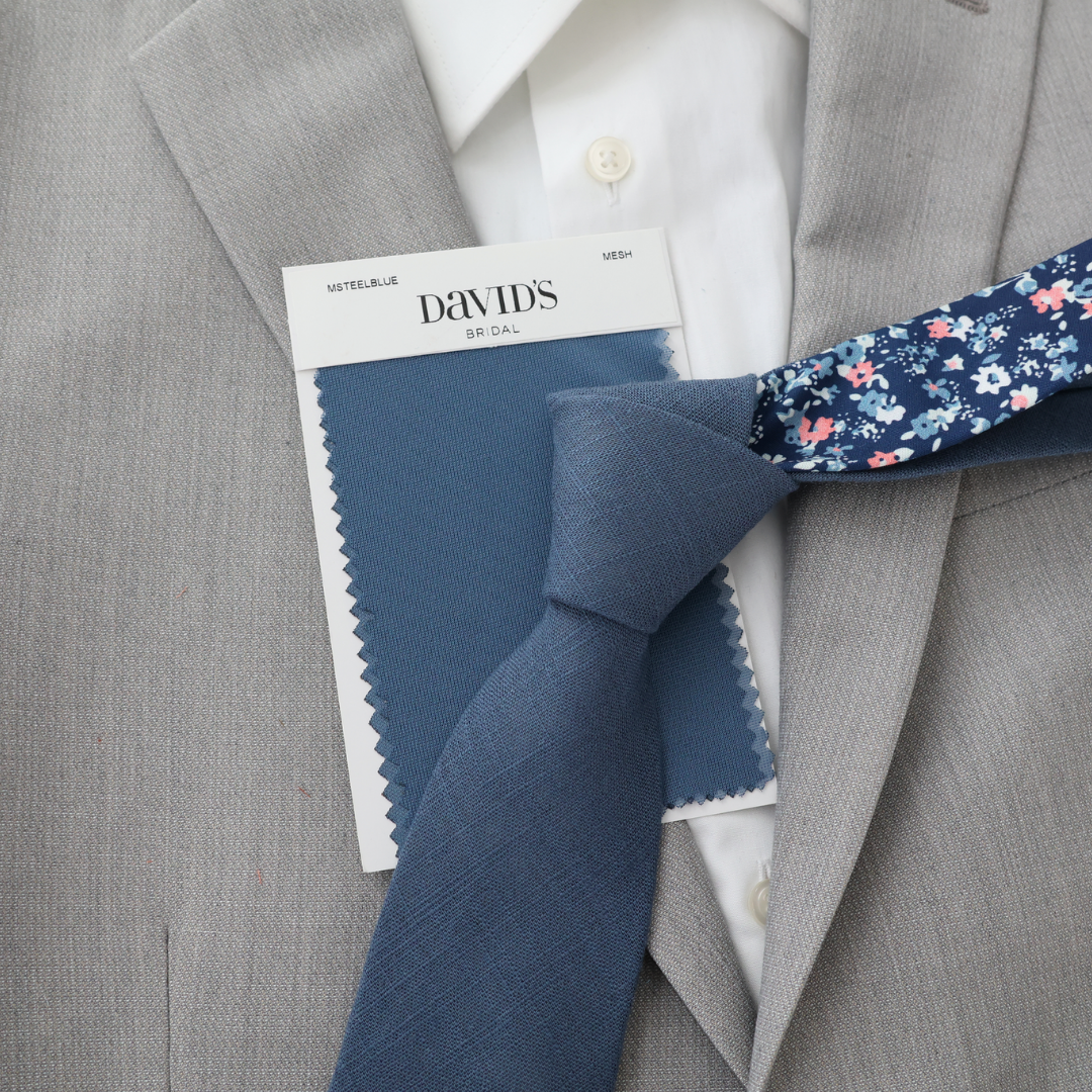 Remington Two-Tone Slate Blue Solid Front & Blue Floral Tail Tie necktie Tie Mood- Tilden Co.