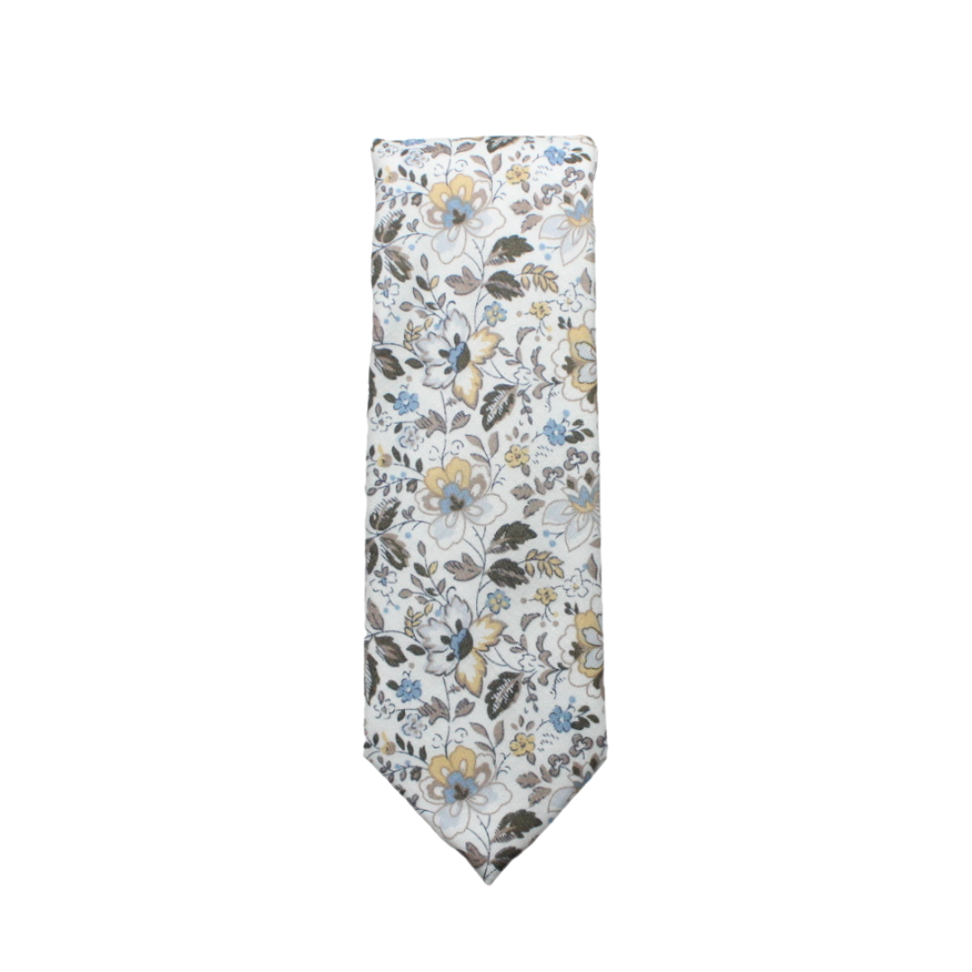 Tylie White & Beige Floral Skinny Tie necktie Tie Mood- Tilden Co.