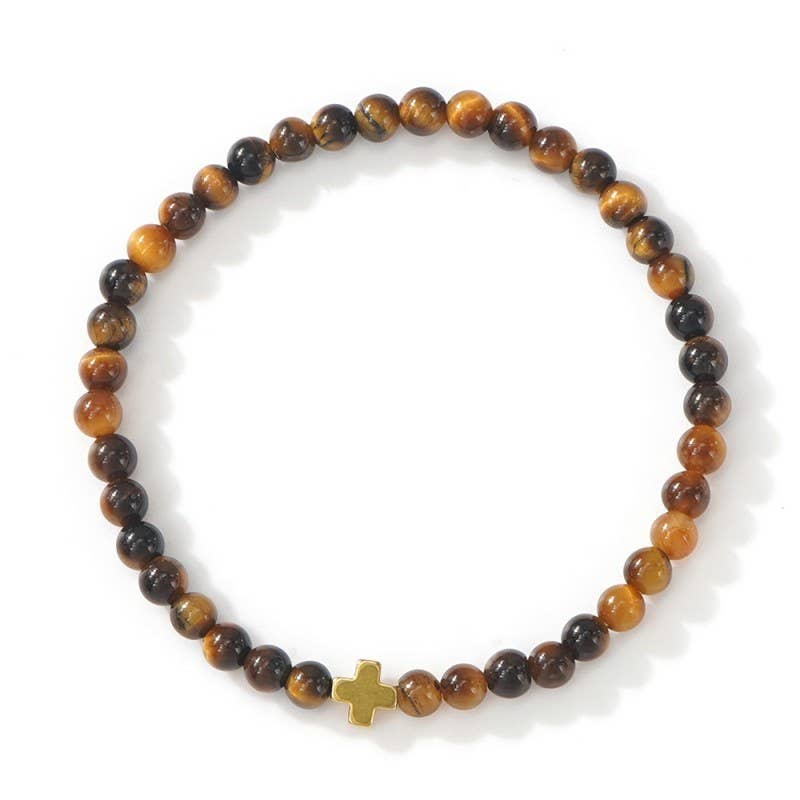 BOHO CROSS NATURAL STONE PERSONALIZED BRACELET | 40B5184 JOSSLYN by wall to wall- Tilden Co.