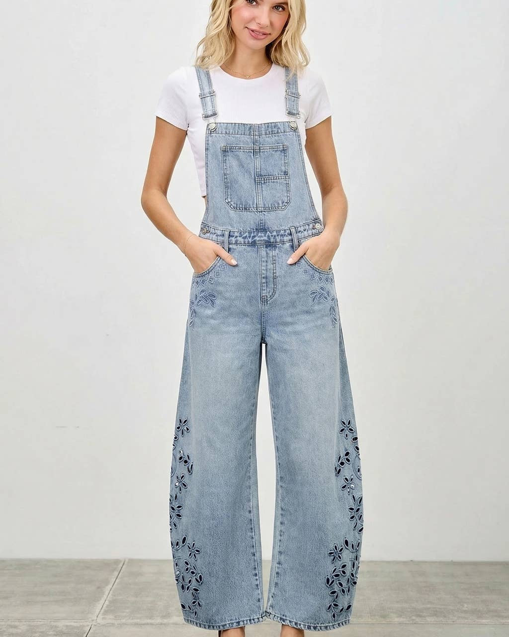 High Rise Embroidered Overalls Jumpsuit SAIGE DENIM- Tilden Co.