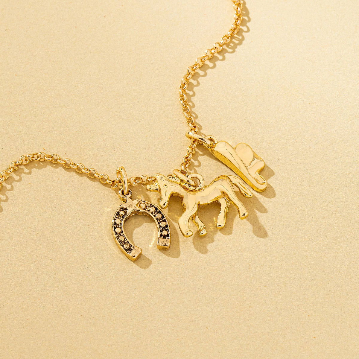 Galloping Horse and Horseshoe Charm Necklace | 80N93131 JOSSLYN by wall to wall- Tilden Co.