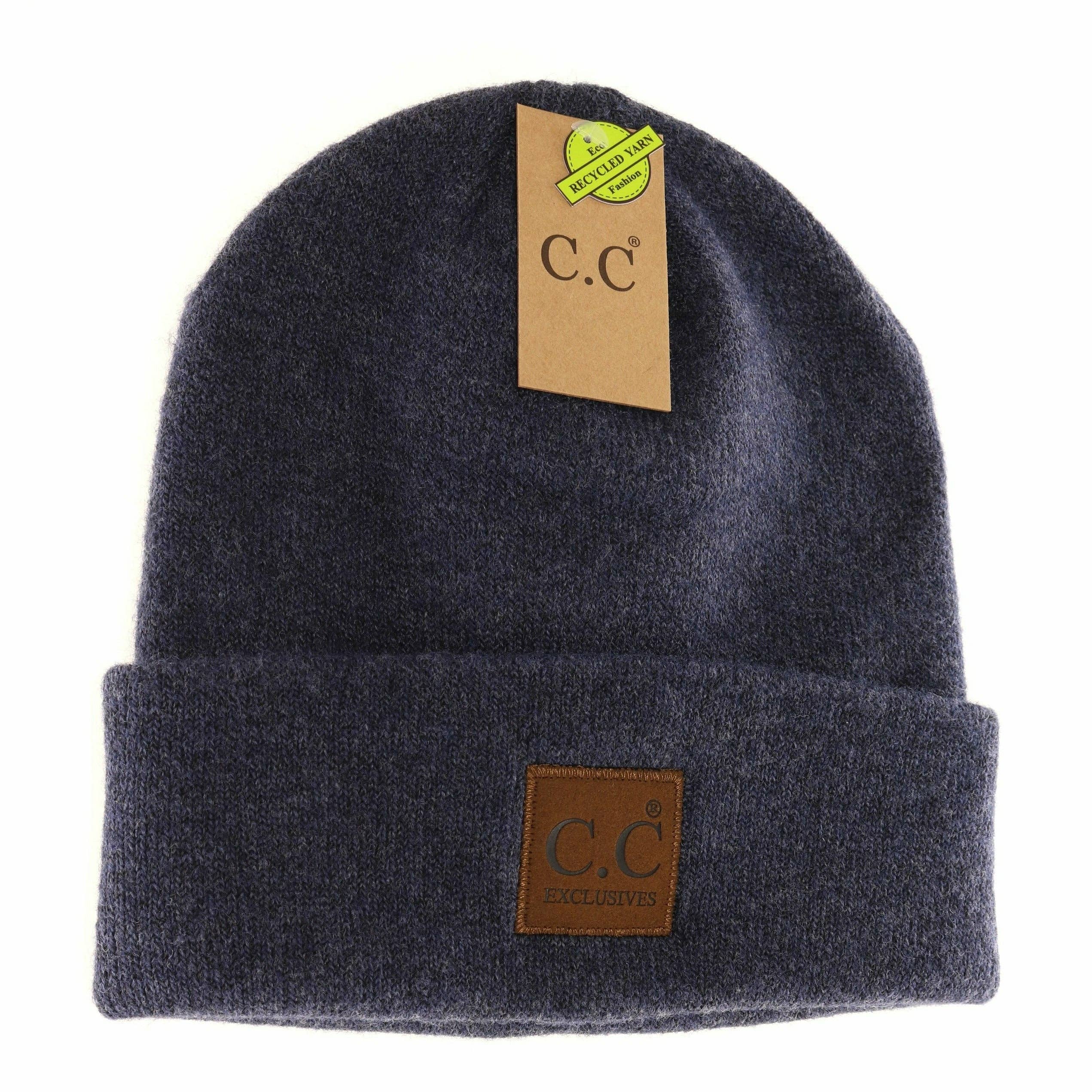 Unisex Soft Ribbed Leather Patch C.C. Beanie    beanie C.C Beanie- Tilden Co.
