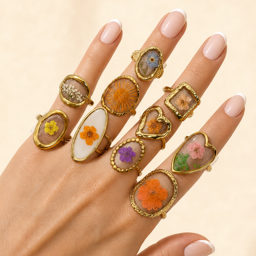 18K Stainless Steel Pressed Flower Ring | 40R104 JOSSLYN by wall to wall- Tilden Co.