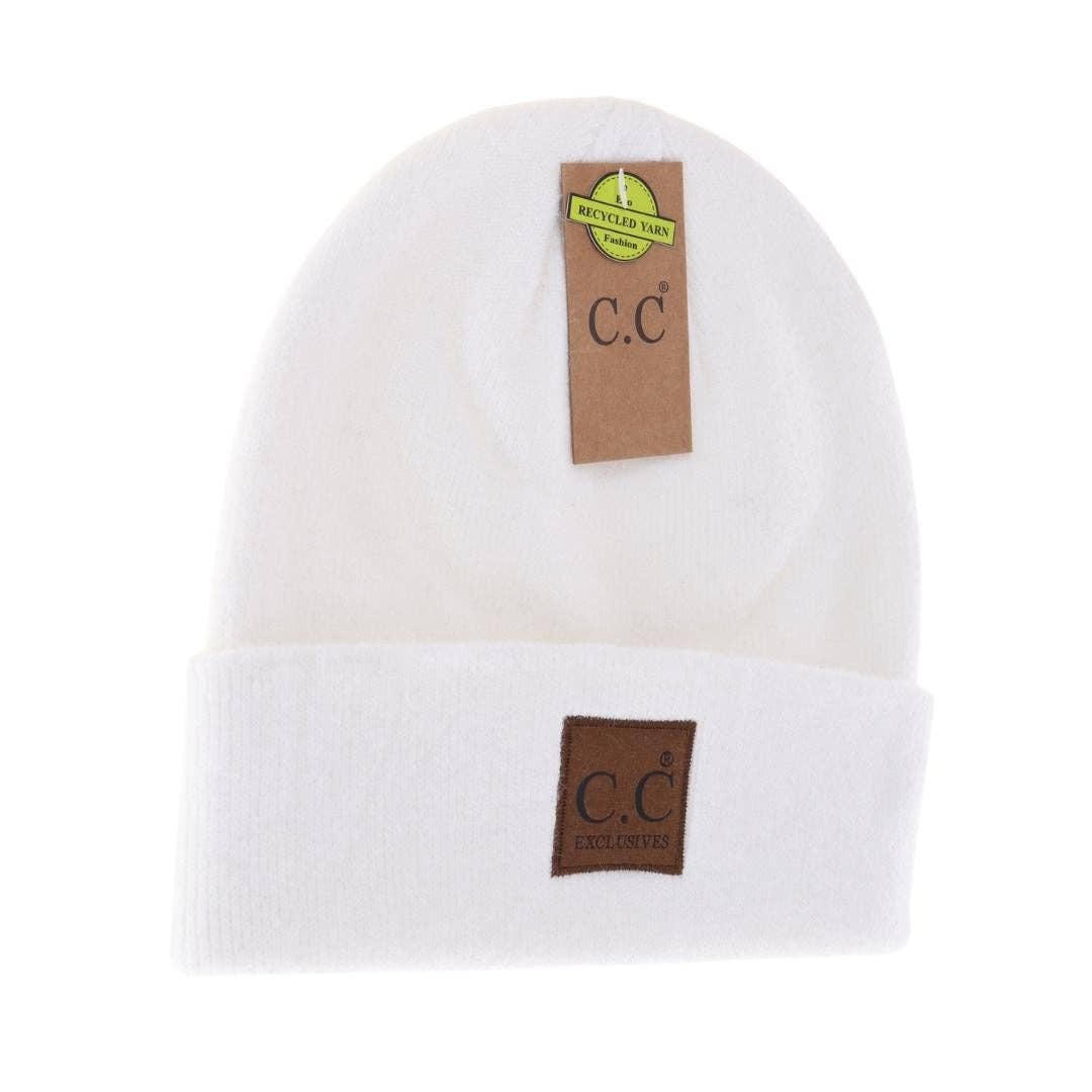 Unisex Soft Ribbed Leather Patch C.C. Beanie    beanie C.C Beanie- Tilden Co.
