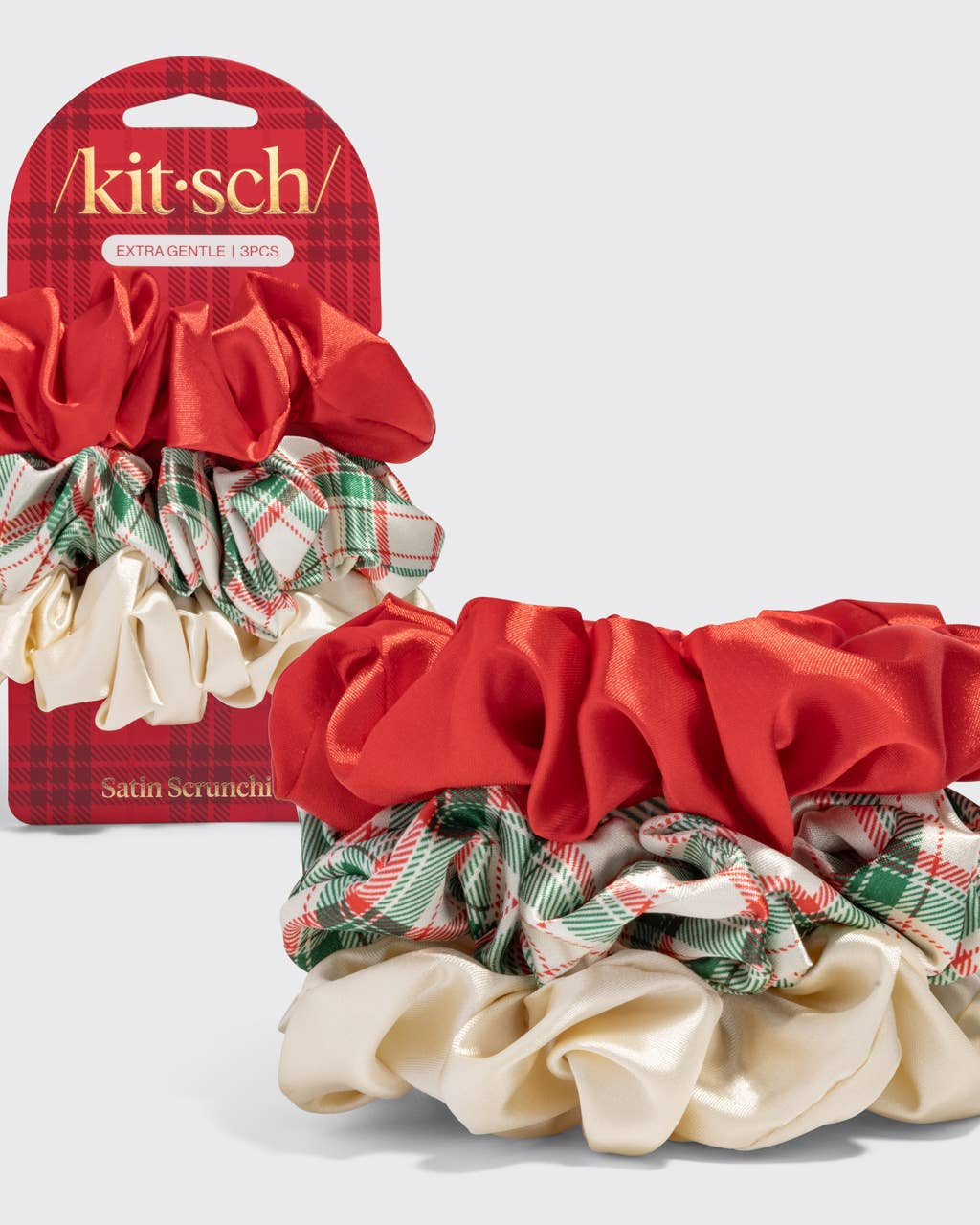 Holiday Scrunchies 3pc Set- Multi-color Hair Accessory KITSCH- Tilden Co.