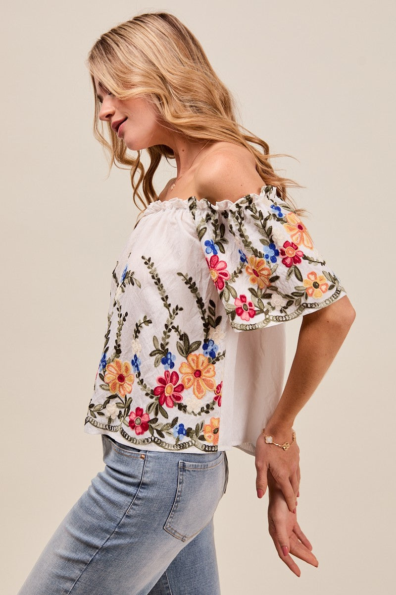 Floral Embroidered Two Way Off The Shoulder Blouse Blouse so me- Tilden Co.