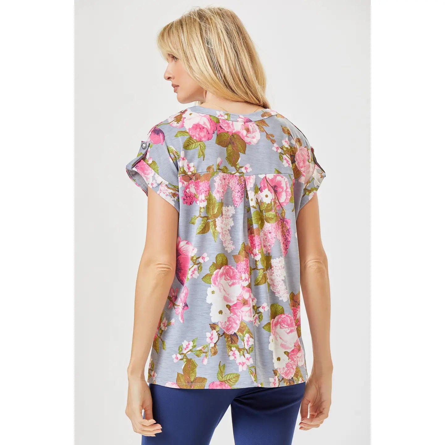 Lizzy Dolman Blouse - Grey Floral Blouse Dear Scarlett- Tilden Co.
