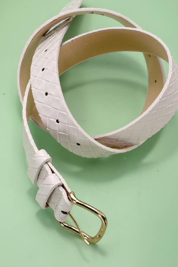 CLASSIC BRAIDED WEAVE GRID FAUX LEATHER BELT | 40BT633 White White Belt JOSSLYN by wall to wall- Tilden Co.