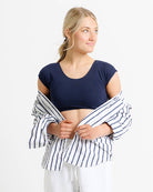 Demi Tee - Short Sleeve Cropped Basic Layering Tee Maritime Blue / XS Maritime Blue XS Layering Top Downeast- Tilden Co.