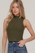 Mock Neck Rib Tank Top Tank Top Active Basic | Active USA- Tilden Co.