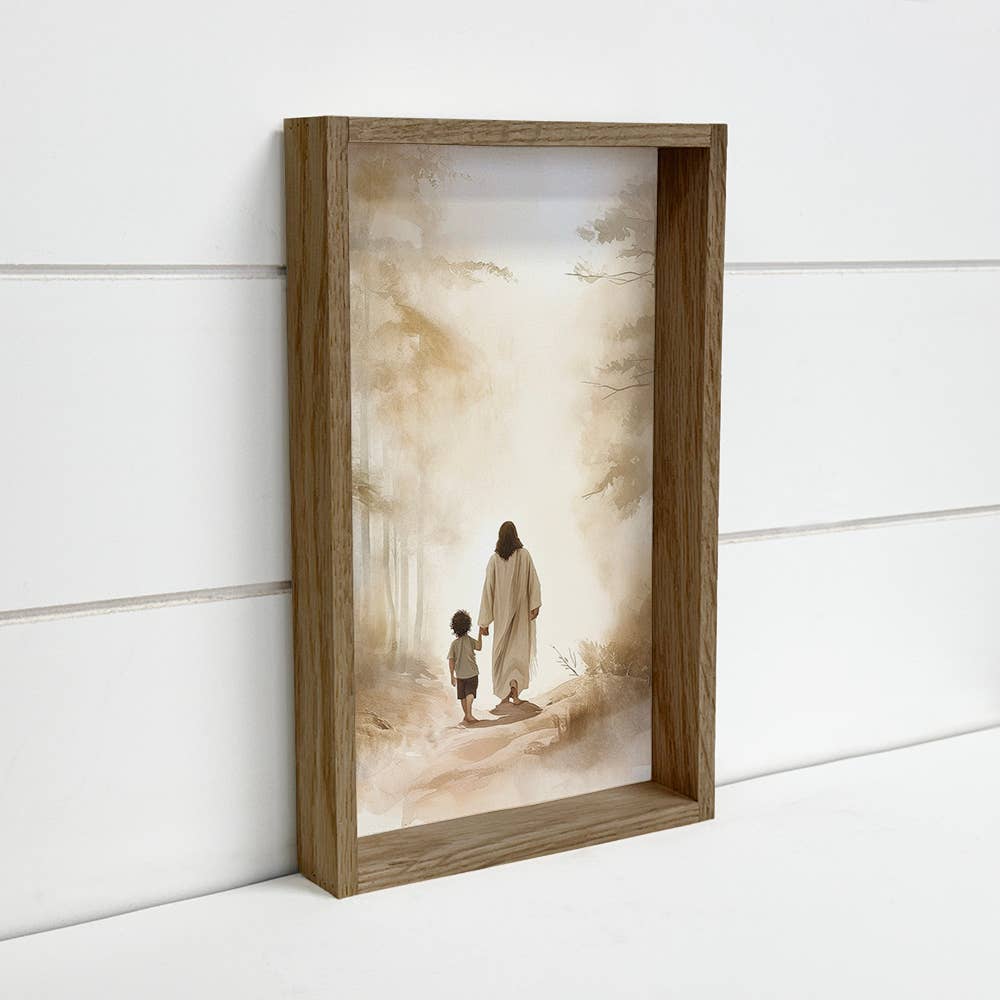 Jesus Walking with Dark Haired Boy - Jesus Canvas Art Hangout Home- Tilden Co.