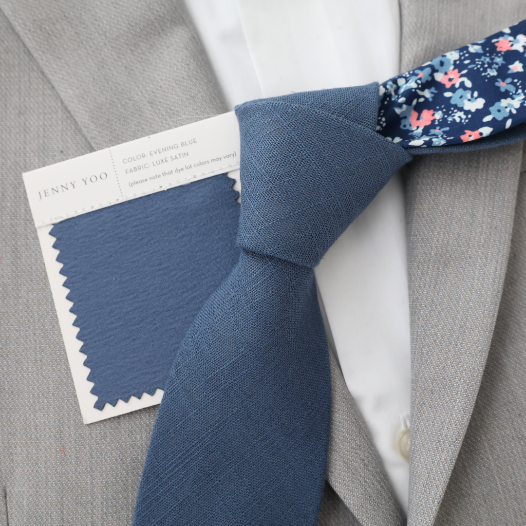 Remington Two-Tone Slate Blue Solid Front & Blue Floral Tail Tie necktie Tie Mood- Tilden Co.