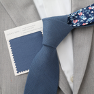 Remington Two-Tone Slate Blue Solid Front & Blue Floral Tail Tie necktie Tie Mood- Tilden Co.