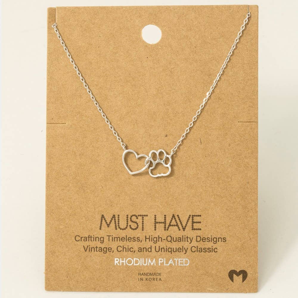 Dog Paw Heart Cutout Necklace S S Necklace Fame Accessories- Tilden Co.