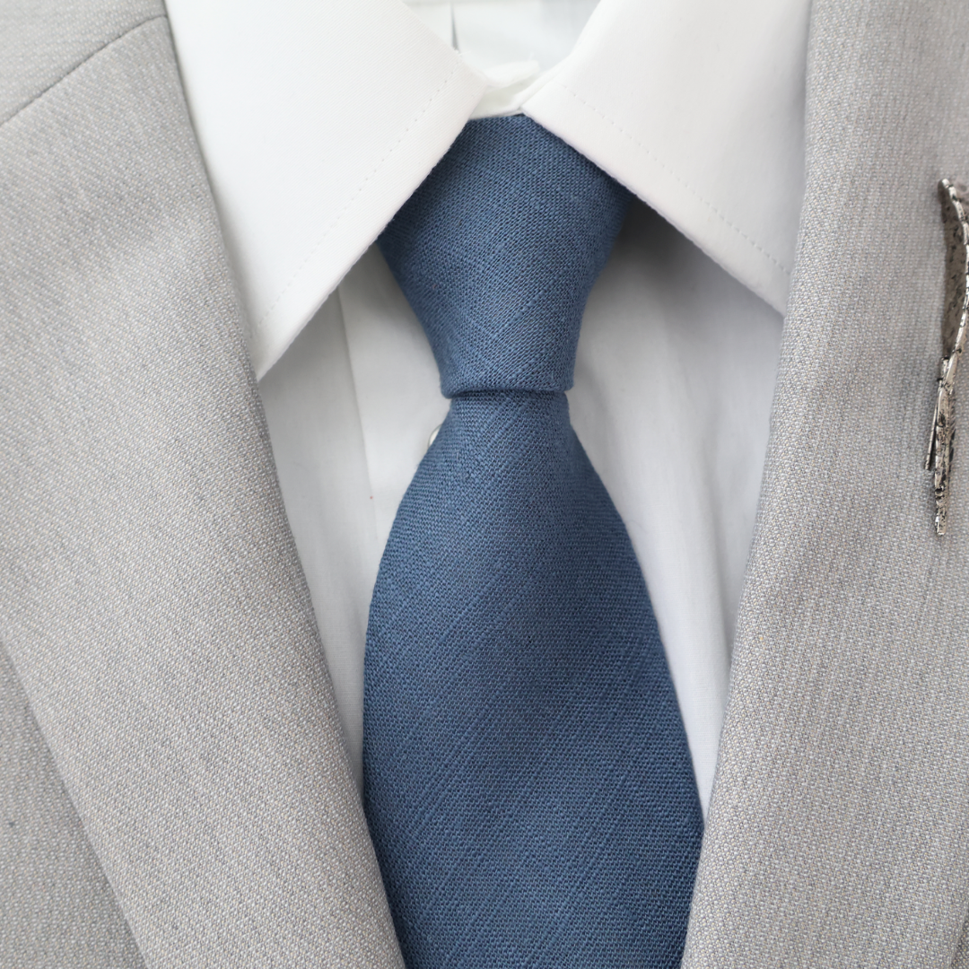 Remington Two-Tone Slate Blue Solid Front & Blue Floral Tail Tie necktie Tie Mood- Tilden Co.