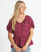 Donna Short Sleeve Floral Print Peplum Style Blouse Blouse Downeast- Tilden Co.