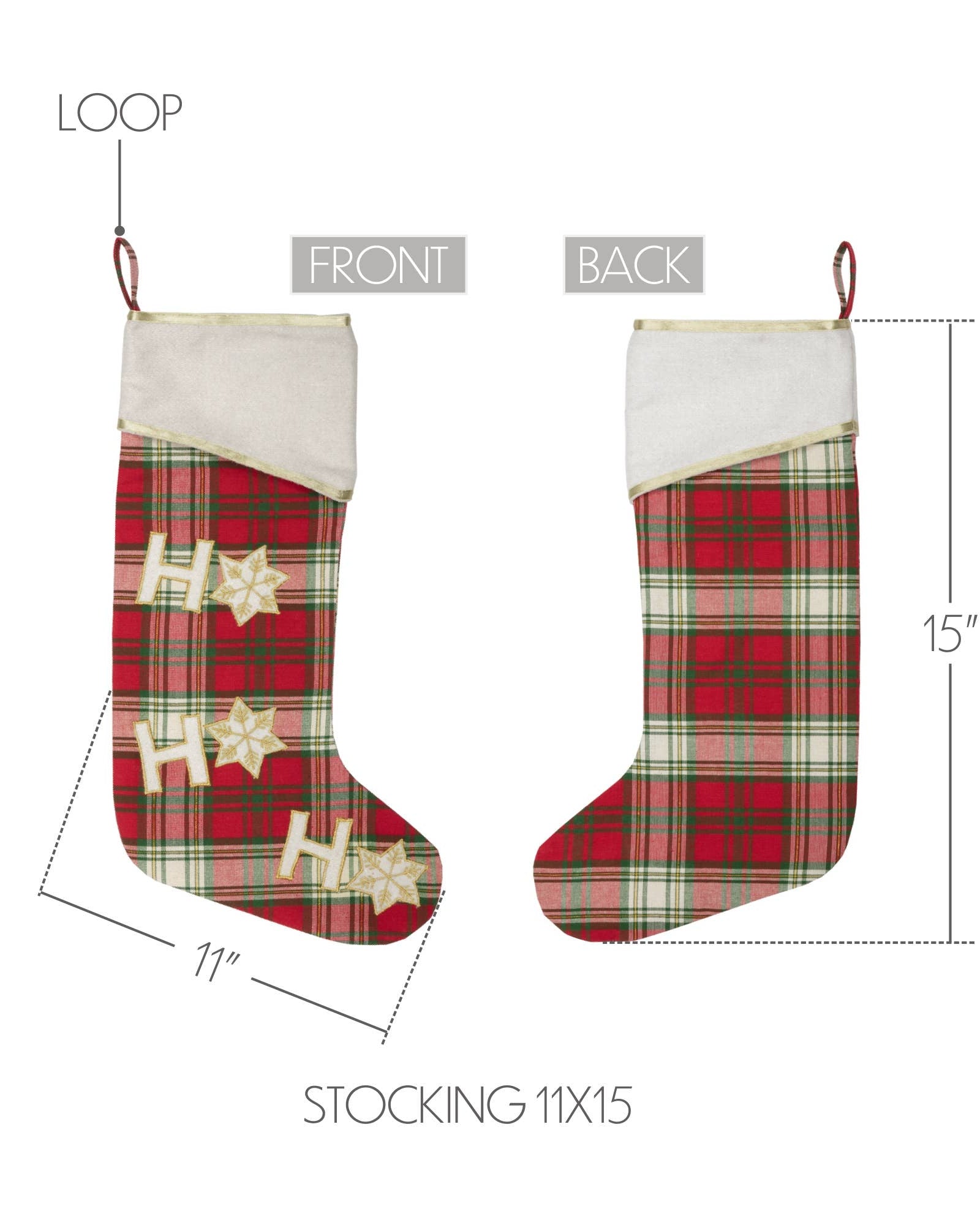 HO HO Holiday Stocking 11x15 VHC Brands- Tilden Co.