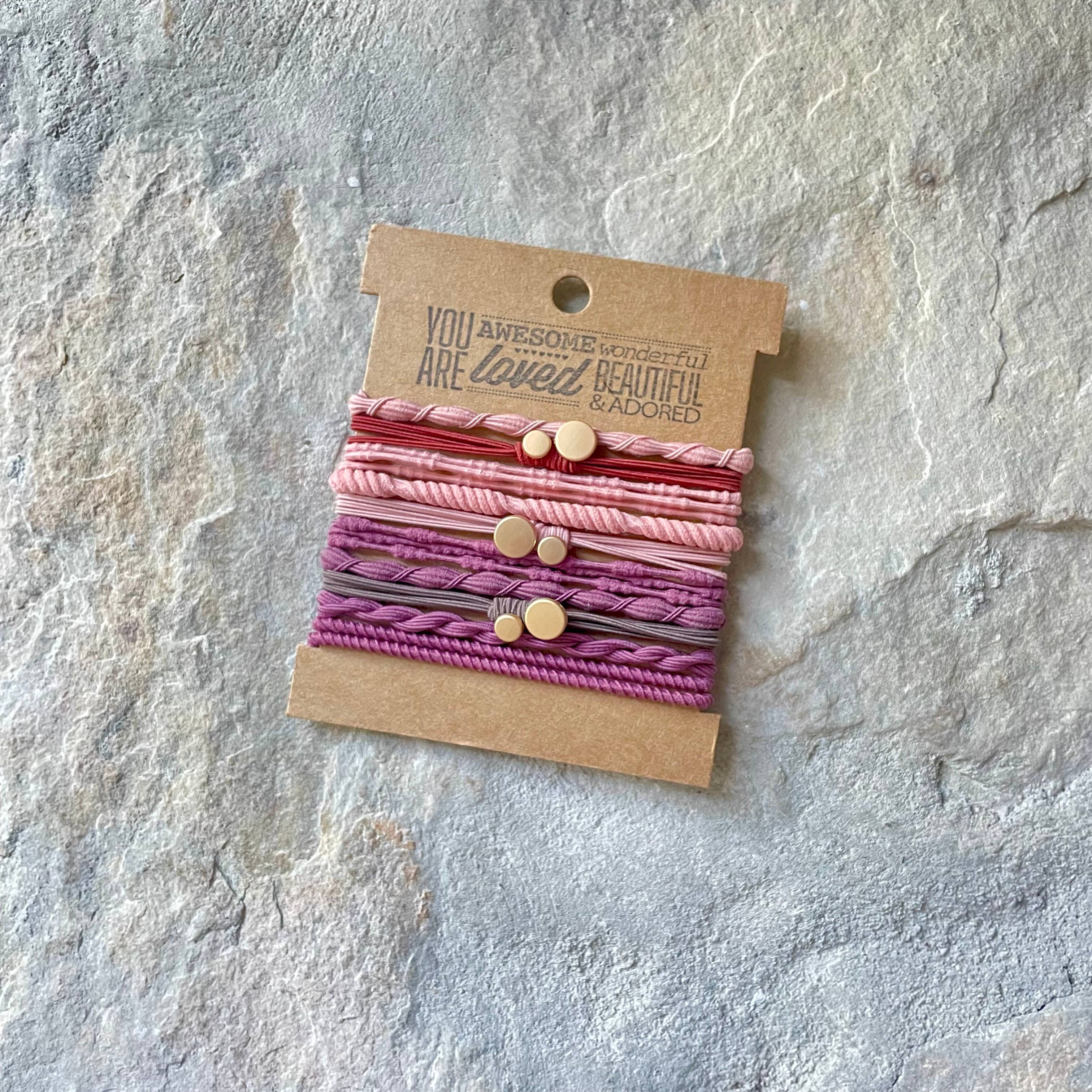 Boho Hair Ties on Kraft Card | Pink Lavender hair ties eastern ave studio- Tilden Co.