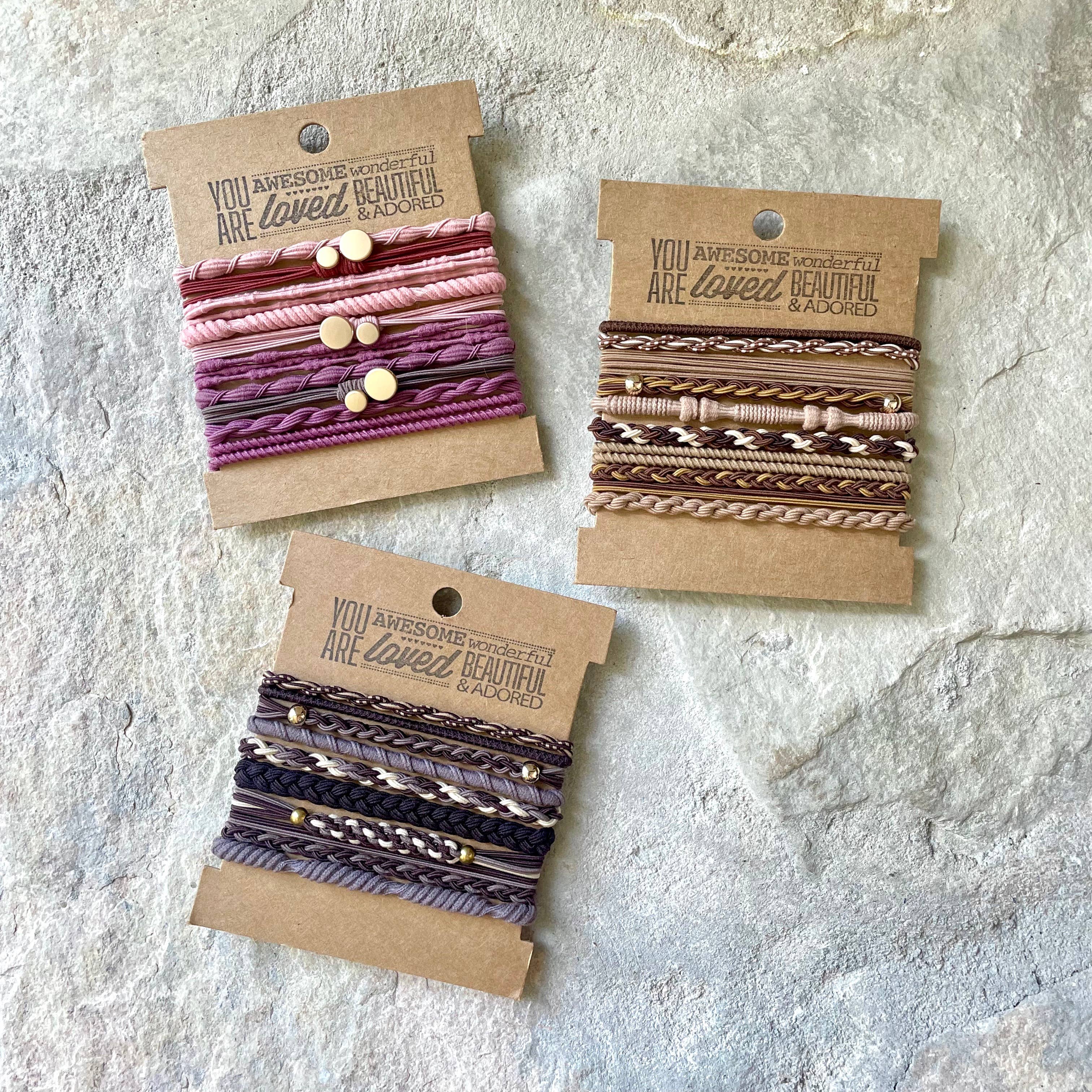 Boho Hair Ties on Kraft Card | Pink Lavender hair ties eastern ave studio- Tilden Co.