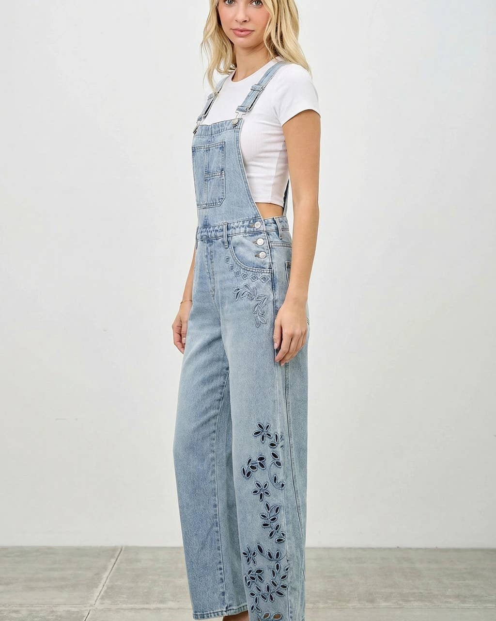 High Rise Embroidered Overalls Jumpsuit SAIGE DENIM- Tilden Co.