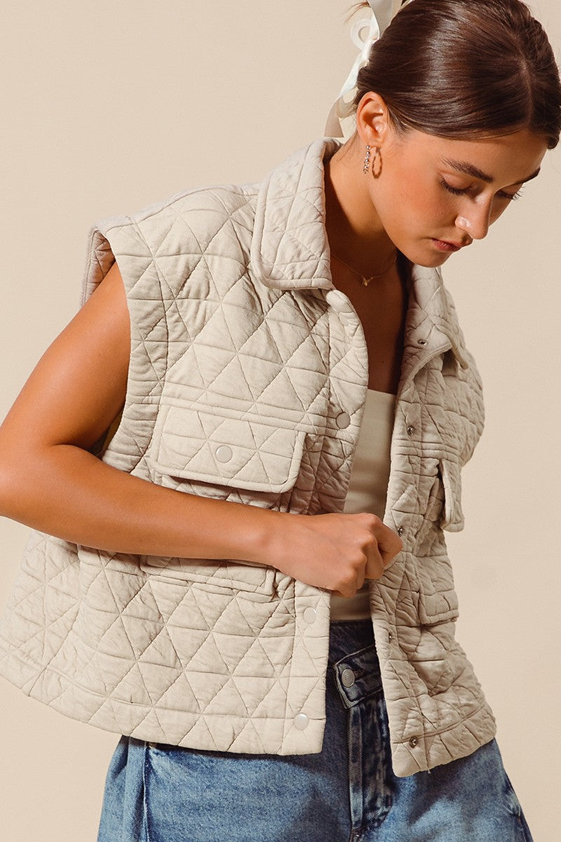 Triangle Quilting Stitch Button Up Knit Vest Vest so me- Tilden Co.
