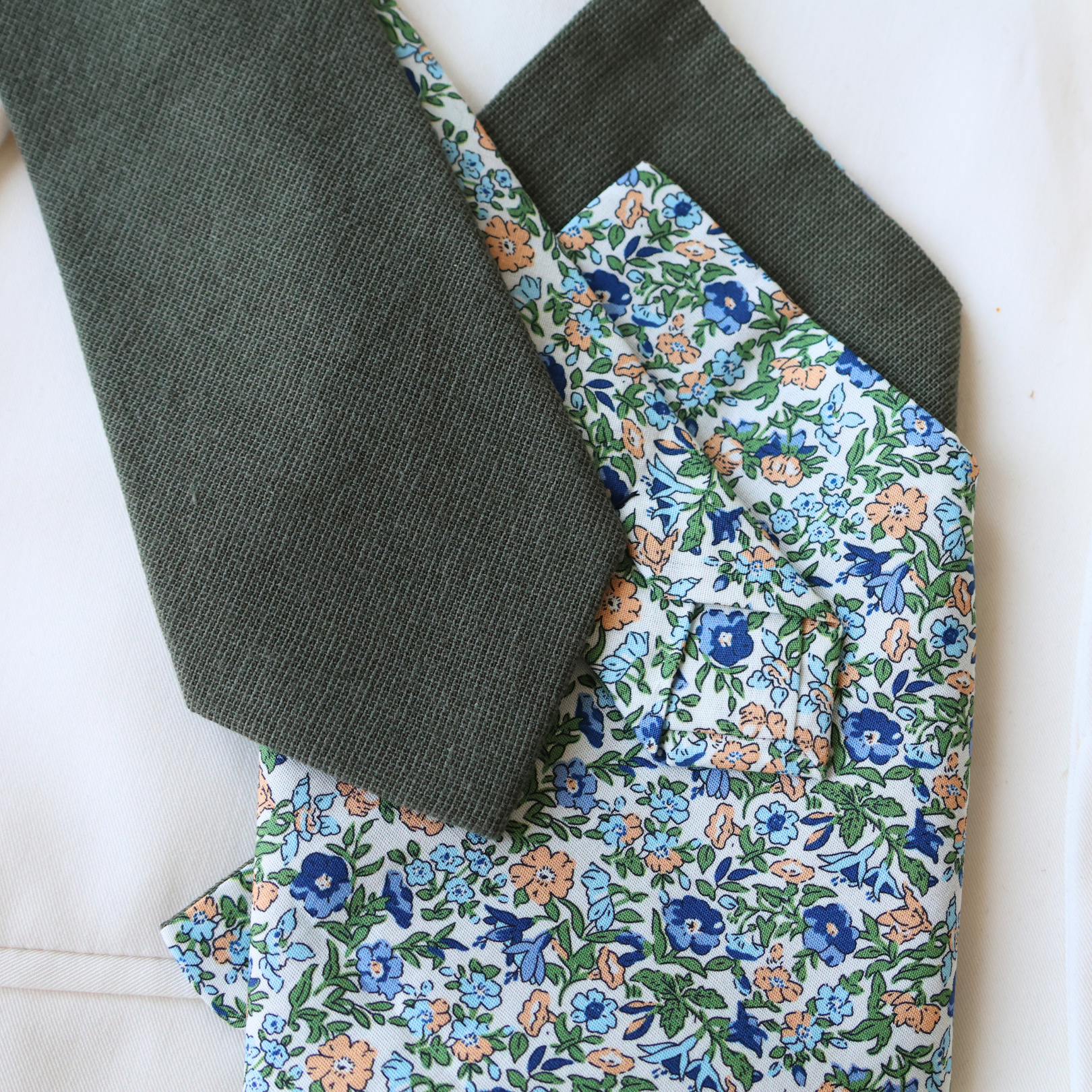 Flynn Olive Green Solid & Floral Tie    necktie Tie Mood- Tilden Co.