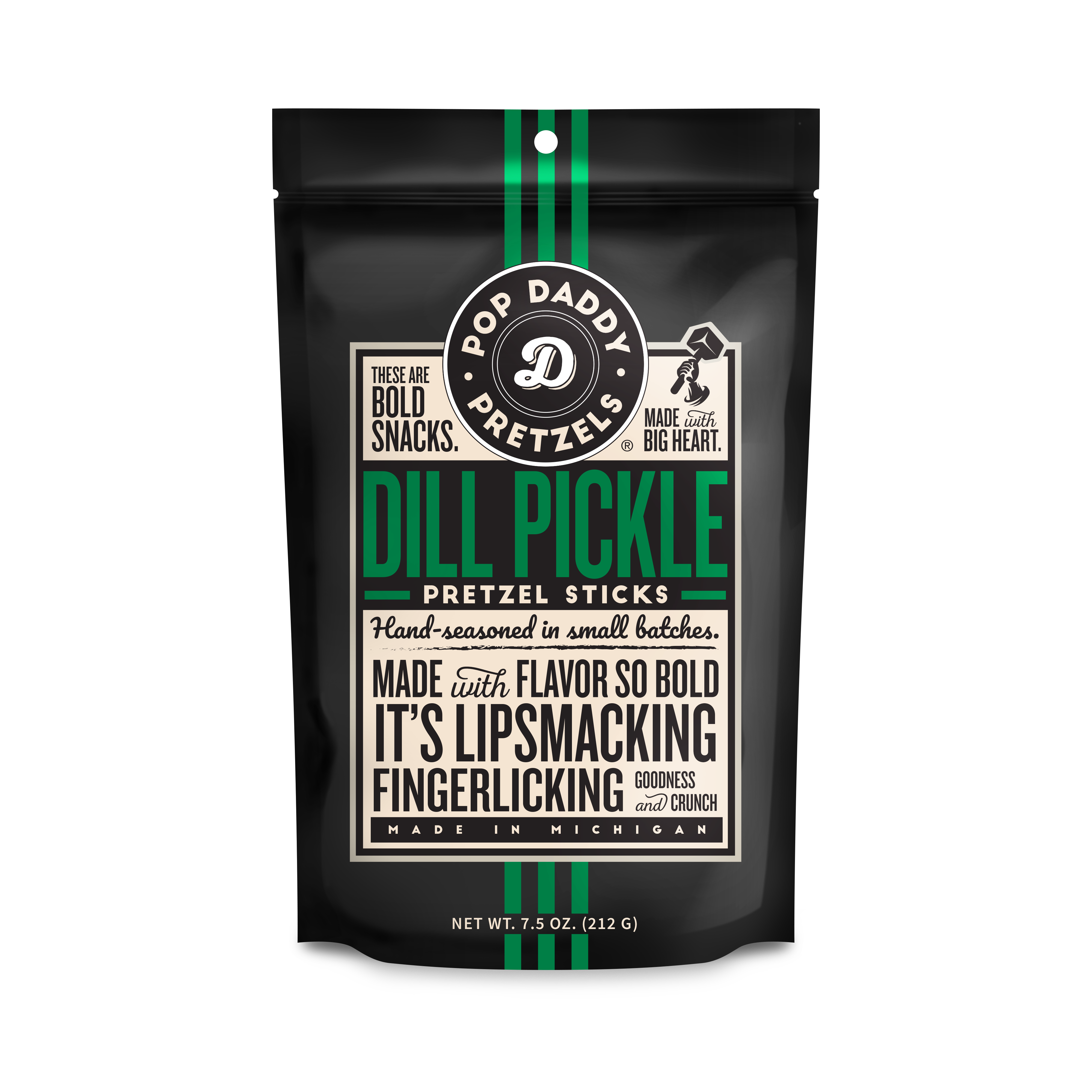 Pop Daddy – Dill Pickle Seasoned Pretzels 7.5oz    snacks Pop Daddy Snacks- Tilden Co.