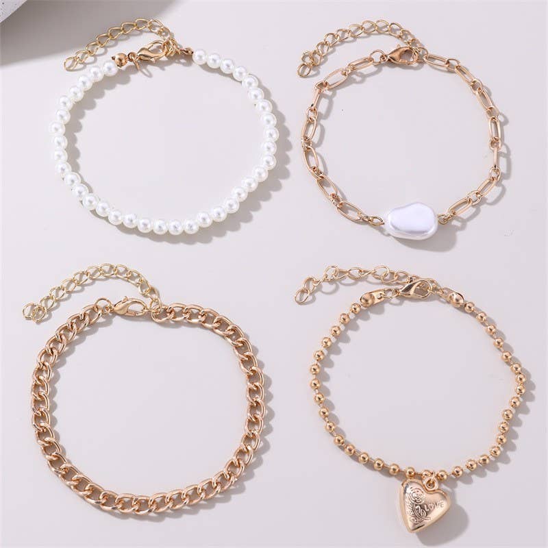 Heart Pearl Link Bracelet Stack JOSSLYN by wall to wall- Tilden Co.