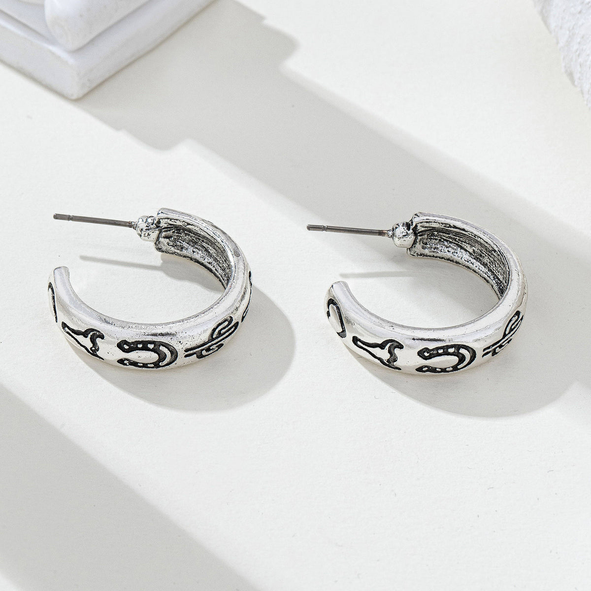 Cowgirl Engraved Silver Hoop Earrings | 80E62386 JOSSLYN by wall to wall- Tilden Co.