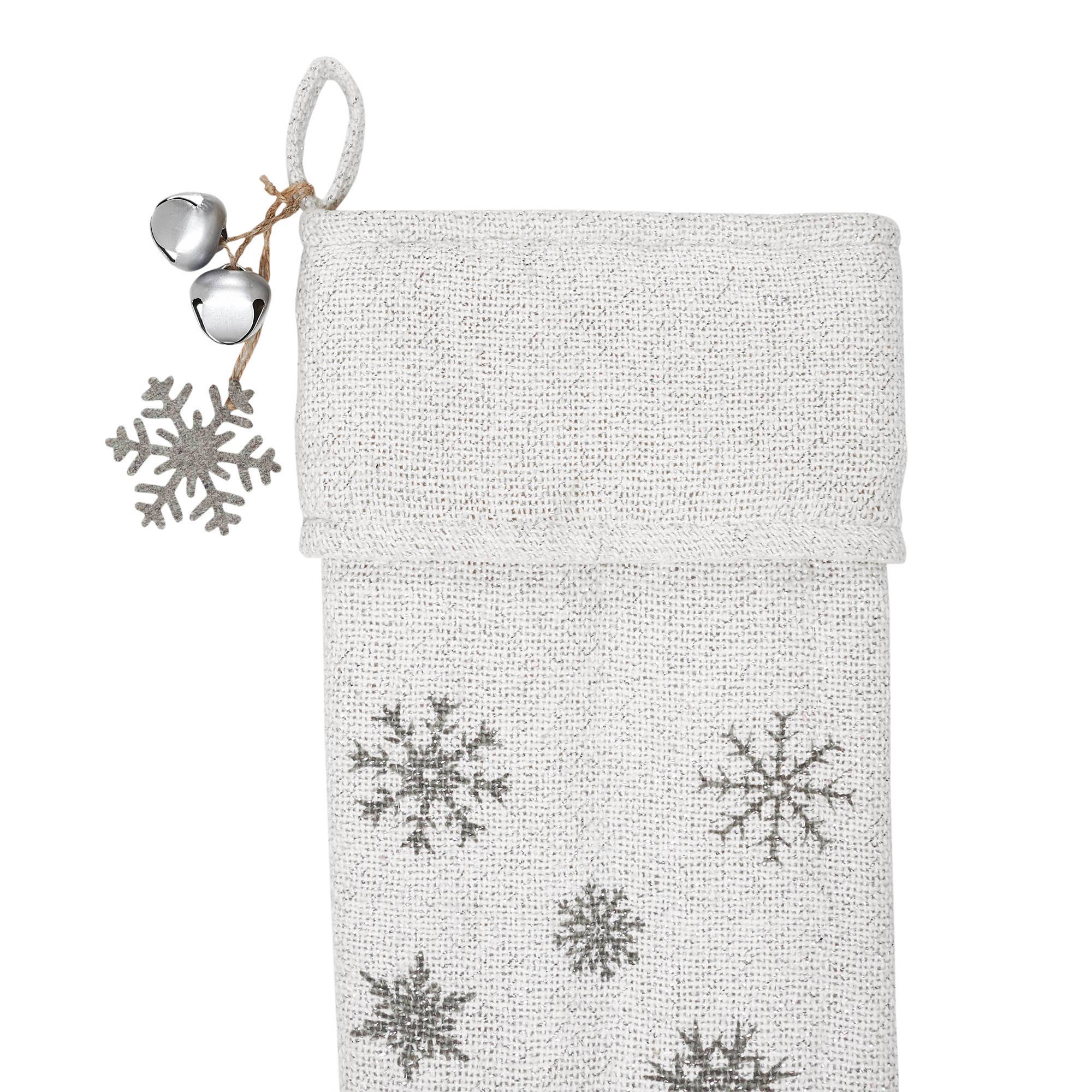 Yuletide Burlap Antique White Snowflake Stocking 12x20 Home & Decor VHC Brands- Tilden Co.