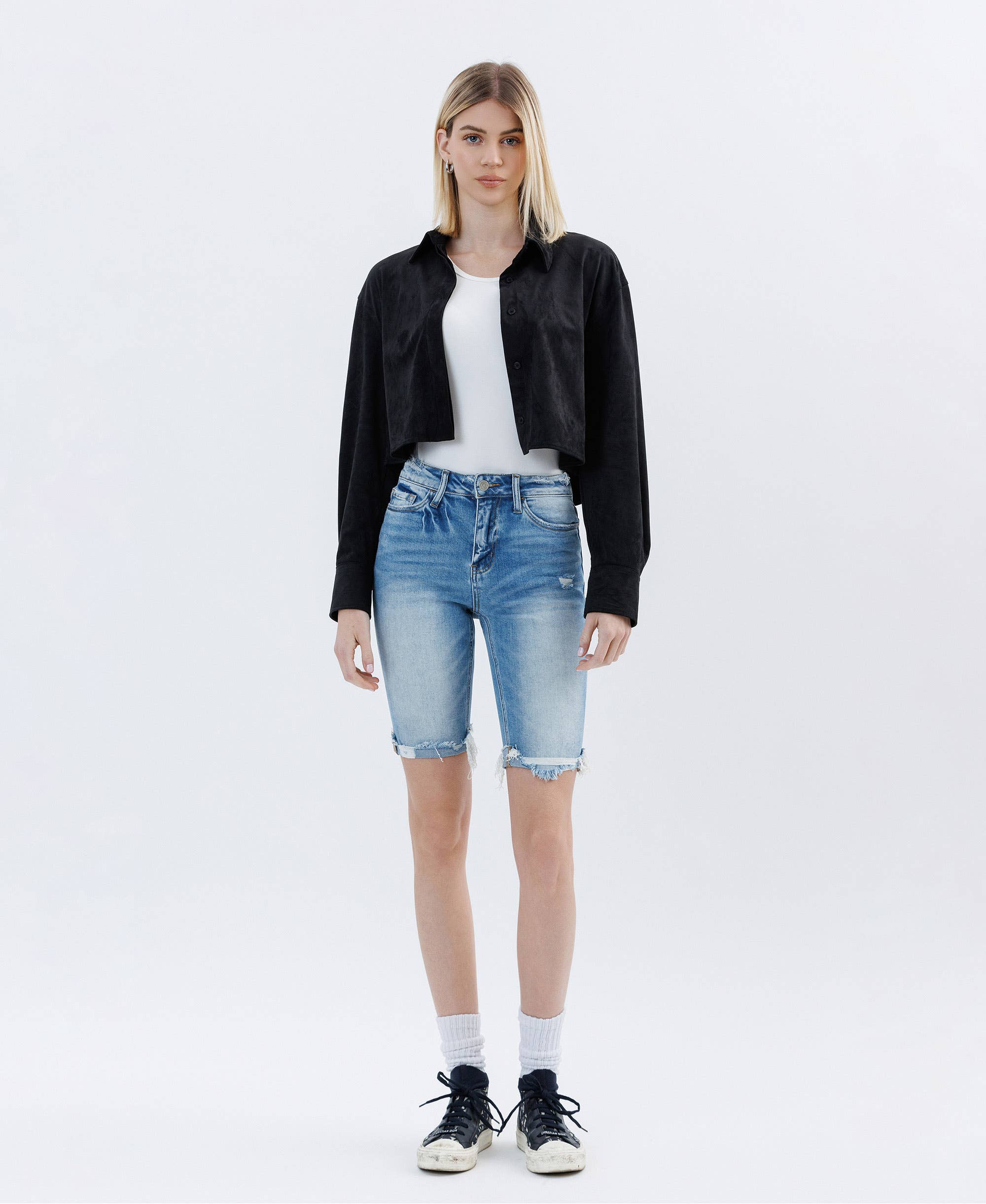 High Rise Raw Hem Bermudas Shorts VERVET by FLYING MONKEY- Tilden Co.
