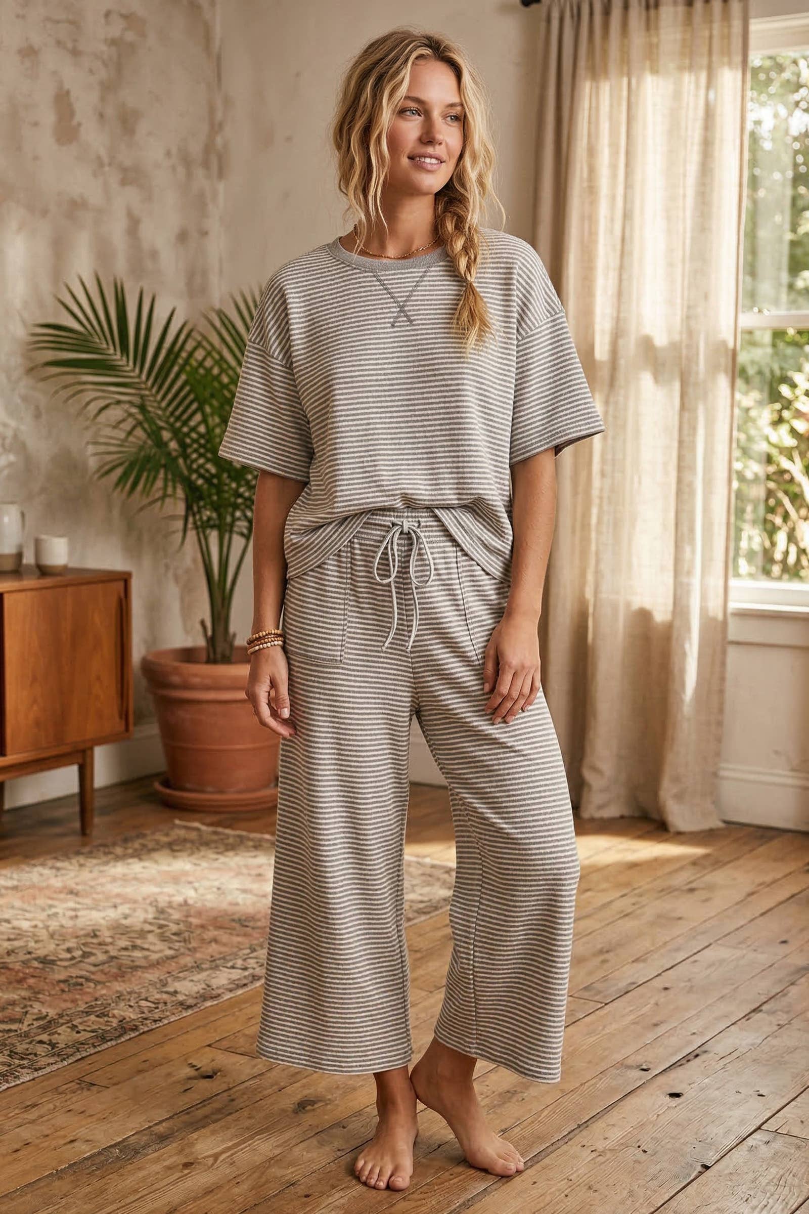 Striped Wide Leg Pants Small Small Casual Pants Sewn and Seen- Tilden Co.