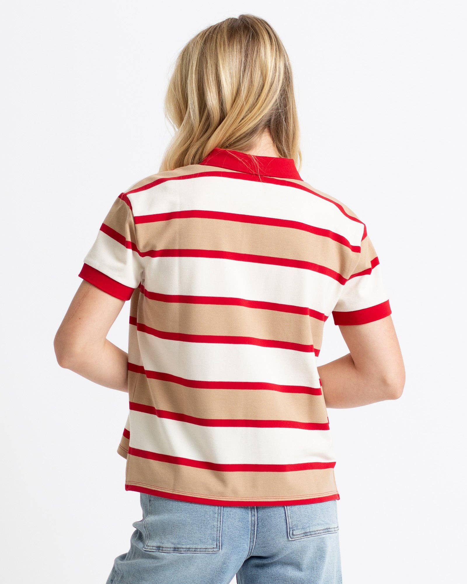 Pep Club Striped Short Sleeve Polo Top Collared Shirt Downeast- Tilden Co.