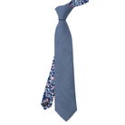 Remington Two-Tone Slate Blue Solid Front & Blue Floral Tail Tie necktie Tie Mood- Tilden Co.