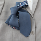 Remington Two-Tone Slate Blue Solid Front & Blue Floral Tail Tie necktie Tie Mood- Tilden Co.
