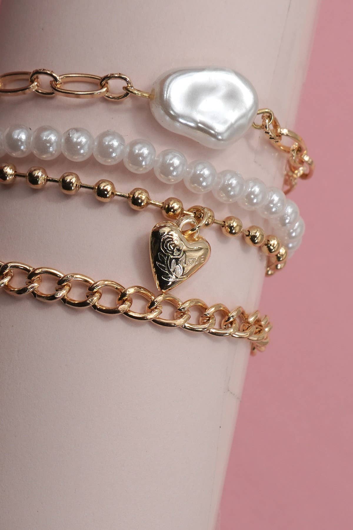 Heart Pearl Link Bracelet Stack JOSSLYN by wall to wall- Tilden Co.