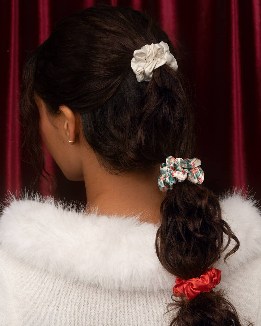 Holiday Ruched Satin Scrunchies 7pc Set Hair Accessory KITSCH- Tilden Co.