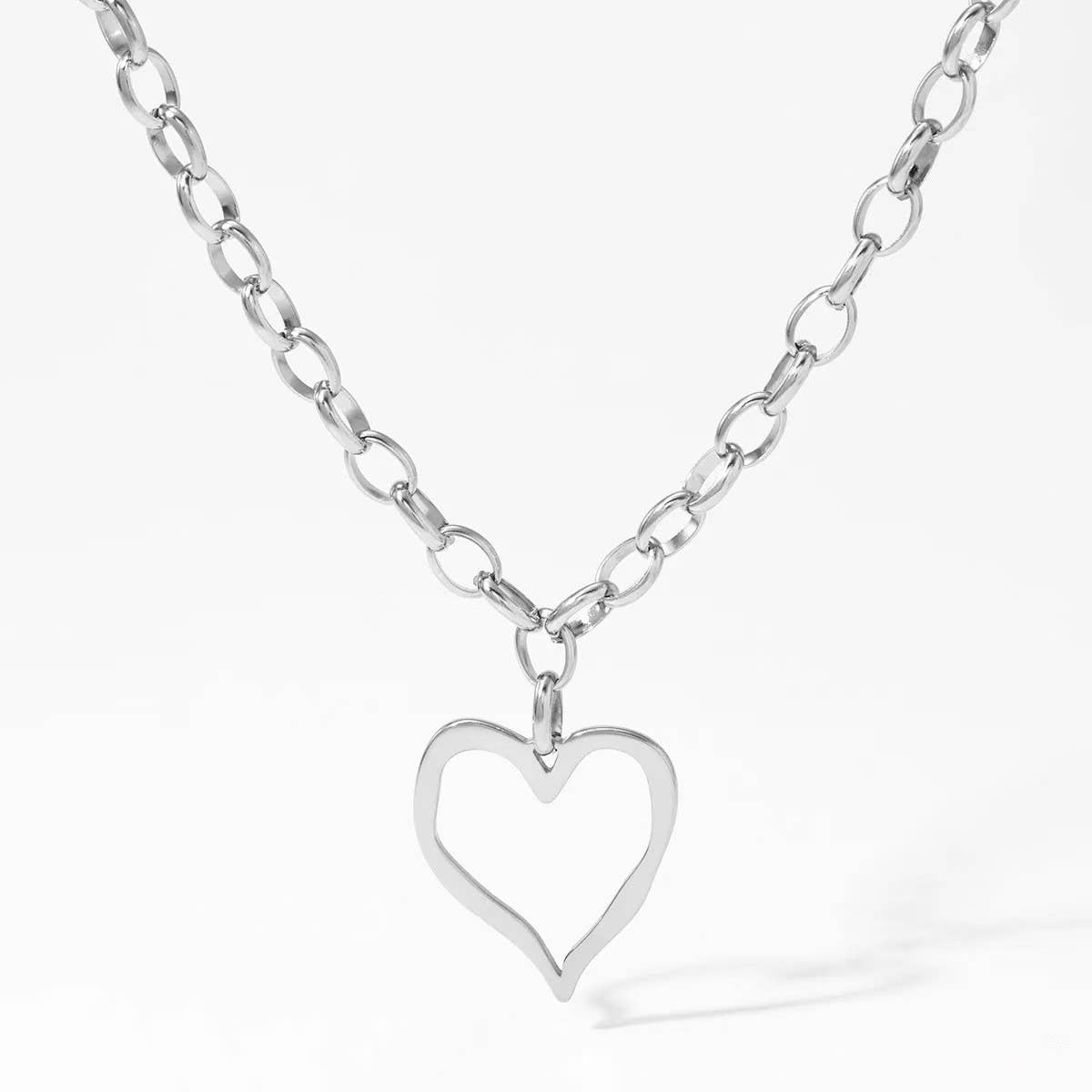 Open Heart Statement Necklace | 40NK9564 Silver Silver JOSSLYN by wall to wall- Tilden Co.