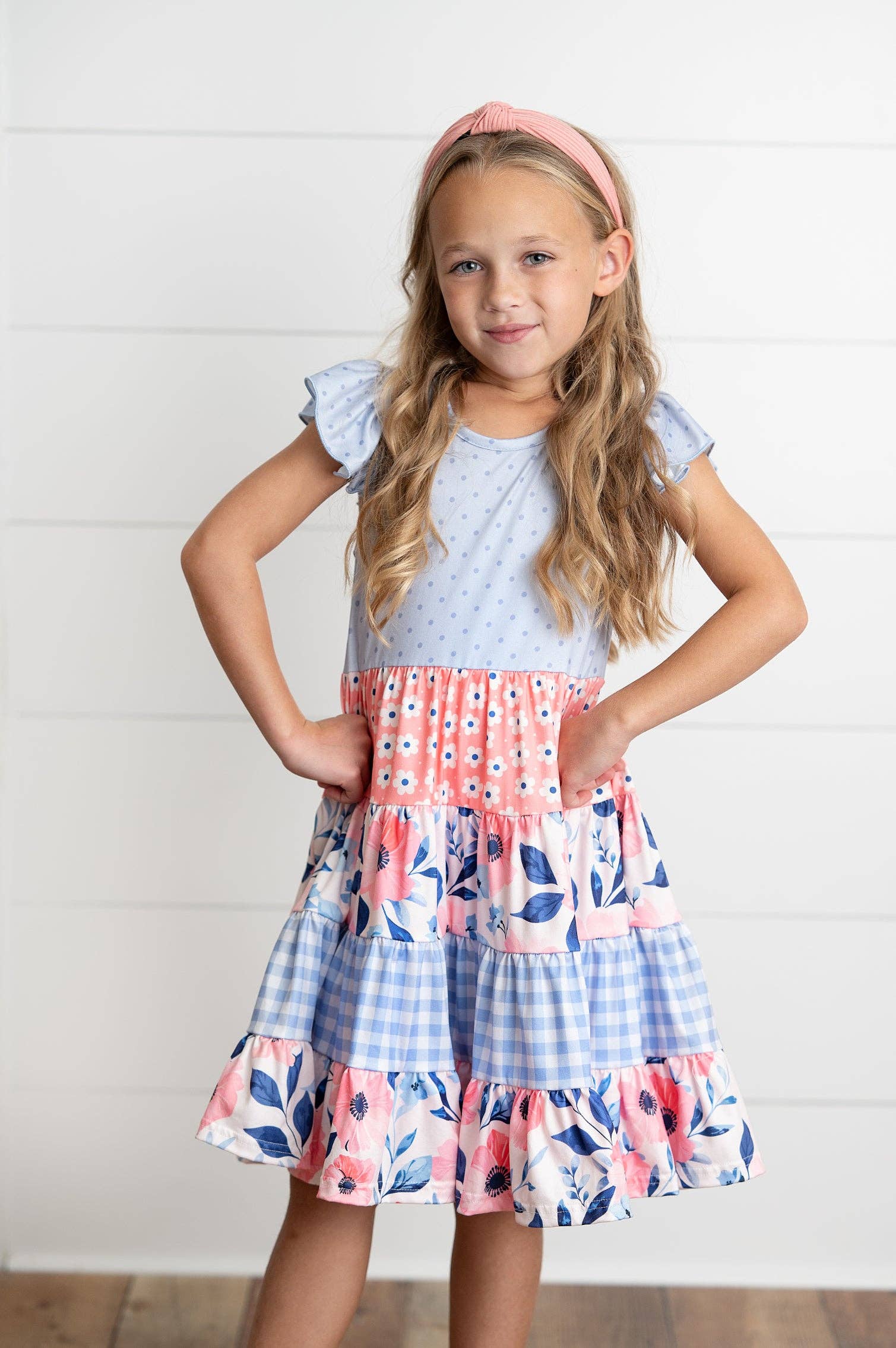 Girl's - Ava Periwinkle Tiered Dress Girl's Dress Adorable Sweetness- Tilden Co.
