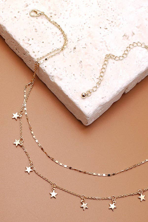 DELICATE DOUBLE LAYER STAR DROP NECKLACE | 47N19411 necklace JOSSLYN by wall to wall- Tilden Co.