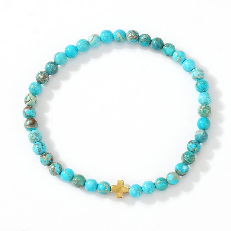 BOHO CROSS NATURAL STONE PERSONALIZED BRACELET | 40B5184 TURQ TURQ JOSSLYN by wall to wall- Tilden Co.