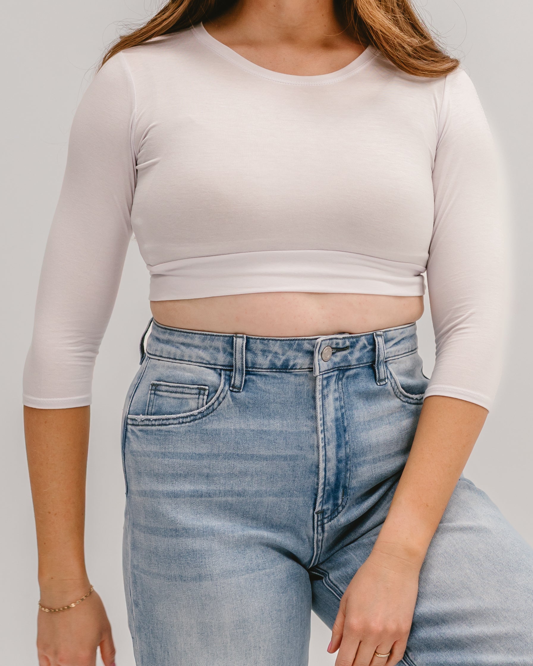 Crew Neck 3/4 Sleeve Halftee White / XS White XS 3/4 HALFTEE Layering Fashions- Tilden Co.