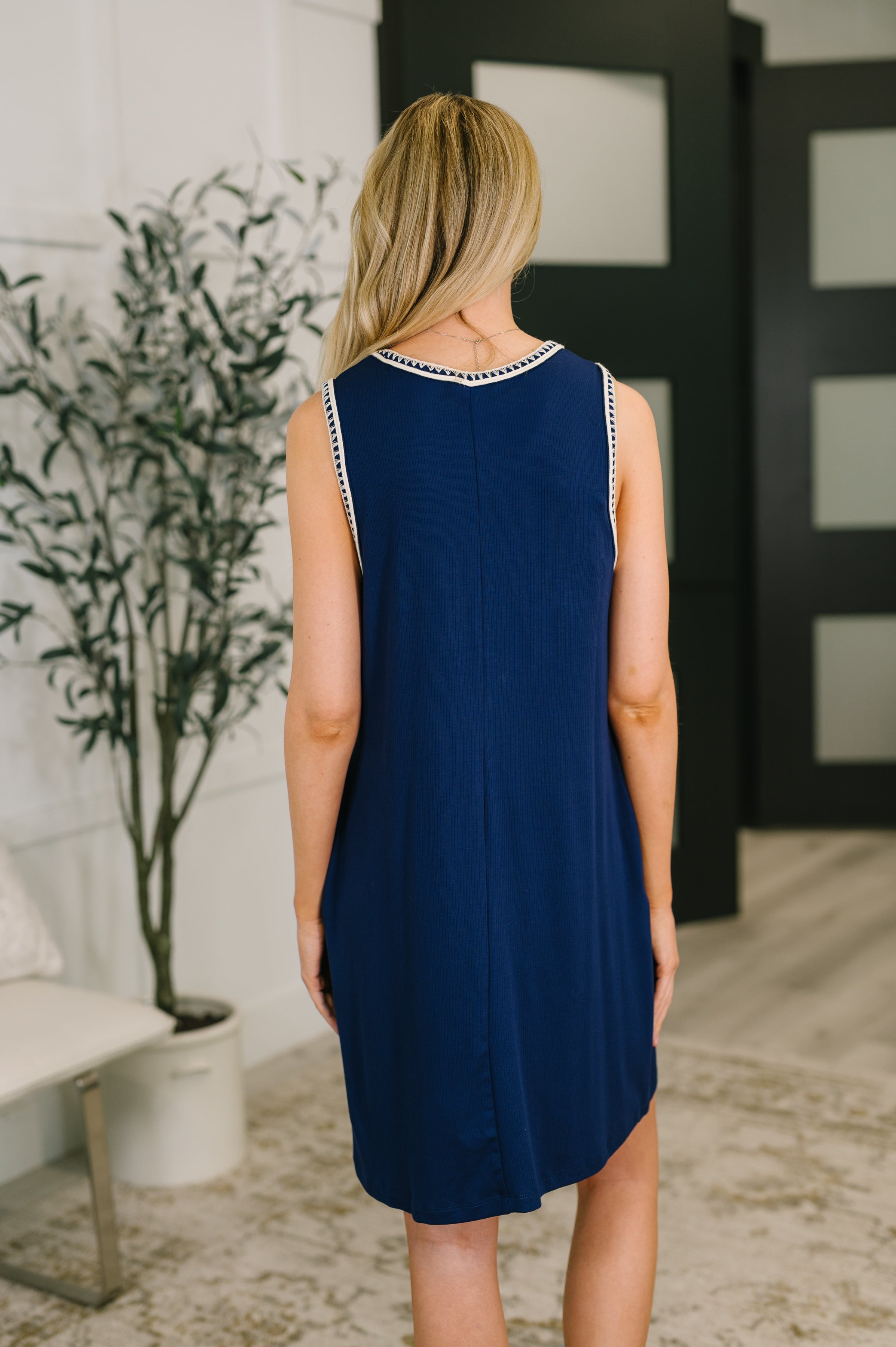 Airloom Trim Detail Mini Tank Dress in Navy Womens Ave Shops- Tilden Co.