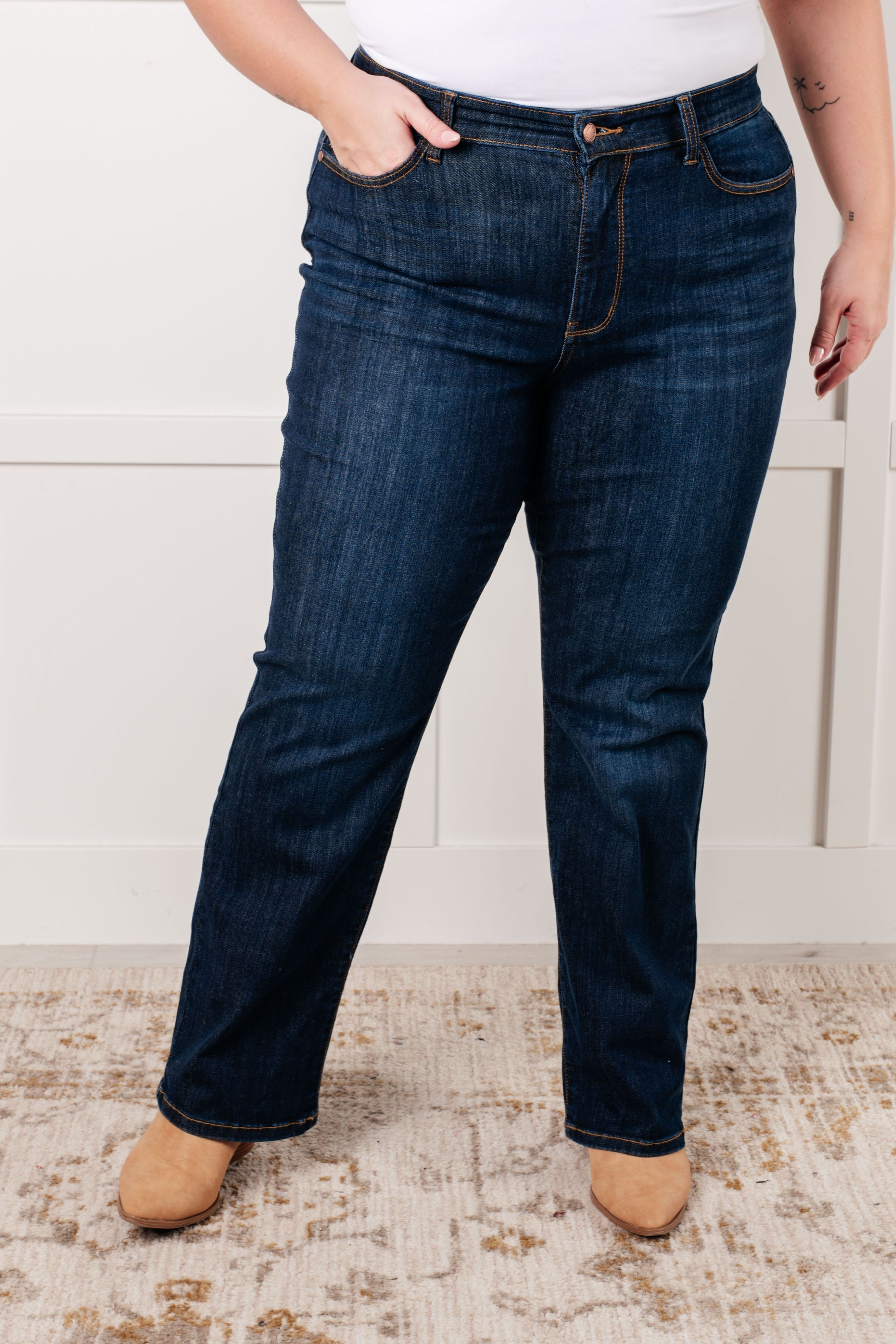 Alaina High Rise Classic Straight Jeans Denim Ave Shops- Tilden Co.