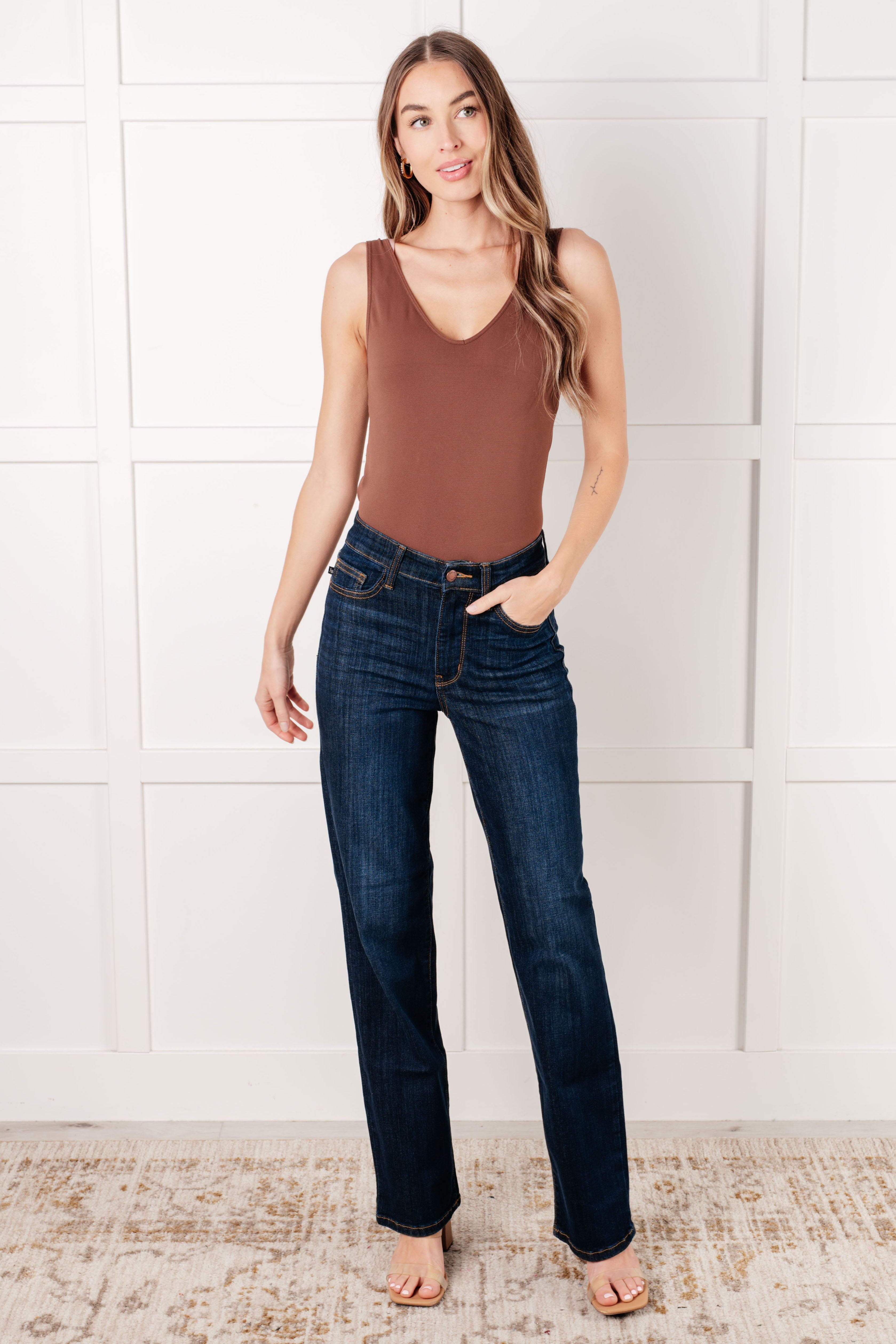 Alaina High Rise Classic Straight Jeans Denim Ave Shops- Tilden Co.