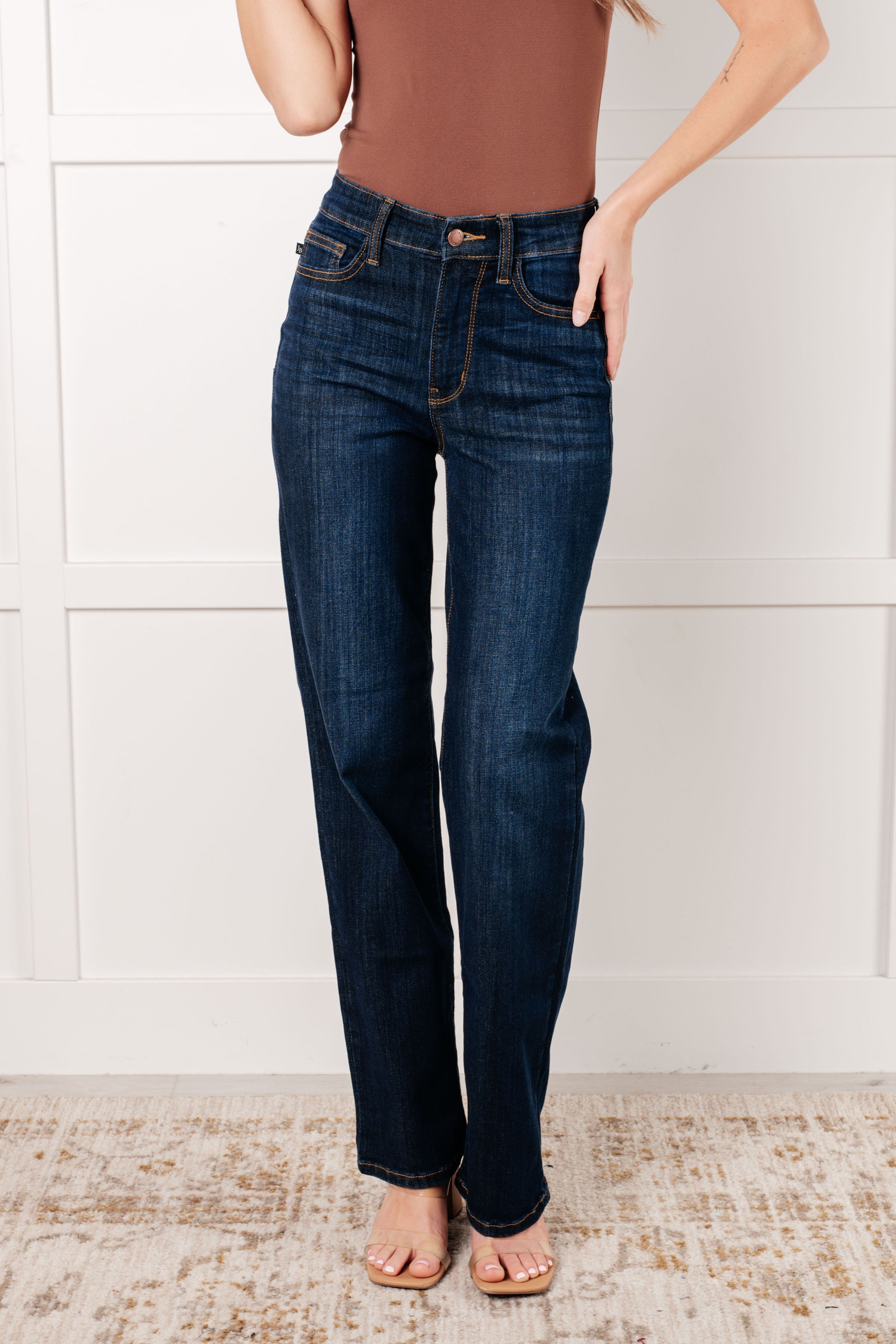 Alaina High Rise Classic Straight Jeans Denim Ave Shops- Tilden Co.