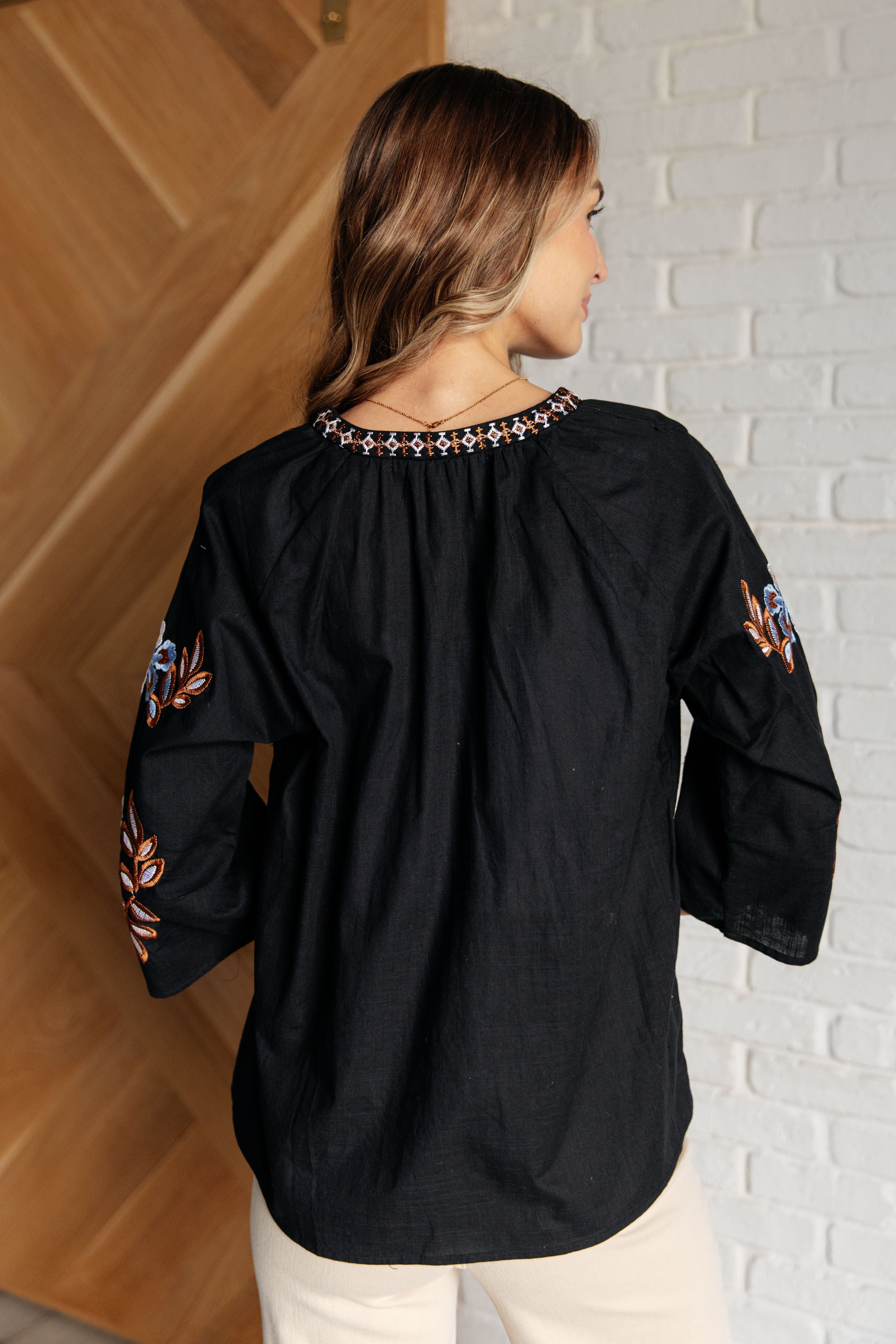 All In Me Embroidered V-Neck Blouse Blouses Ave Shops- Tilden Co.