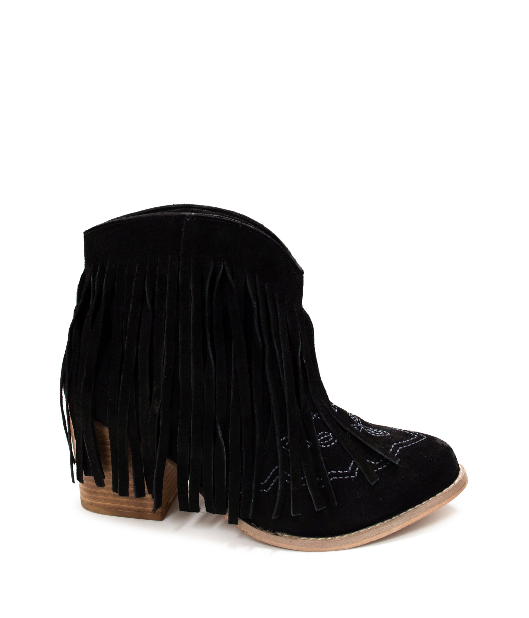 Amos Fringe Ankle Bootie in Black Suede 110 Fashion Boots Naughty Monkey- Tilden Co.