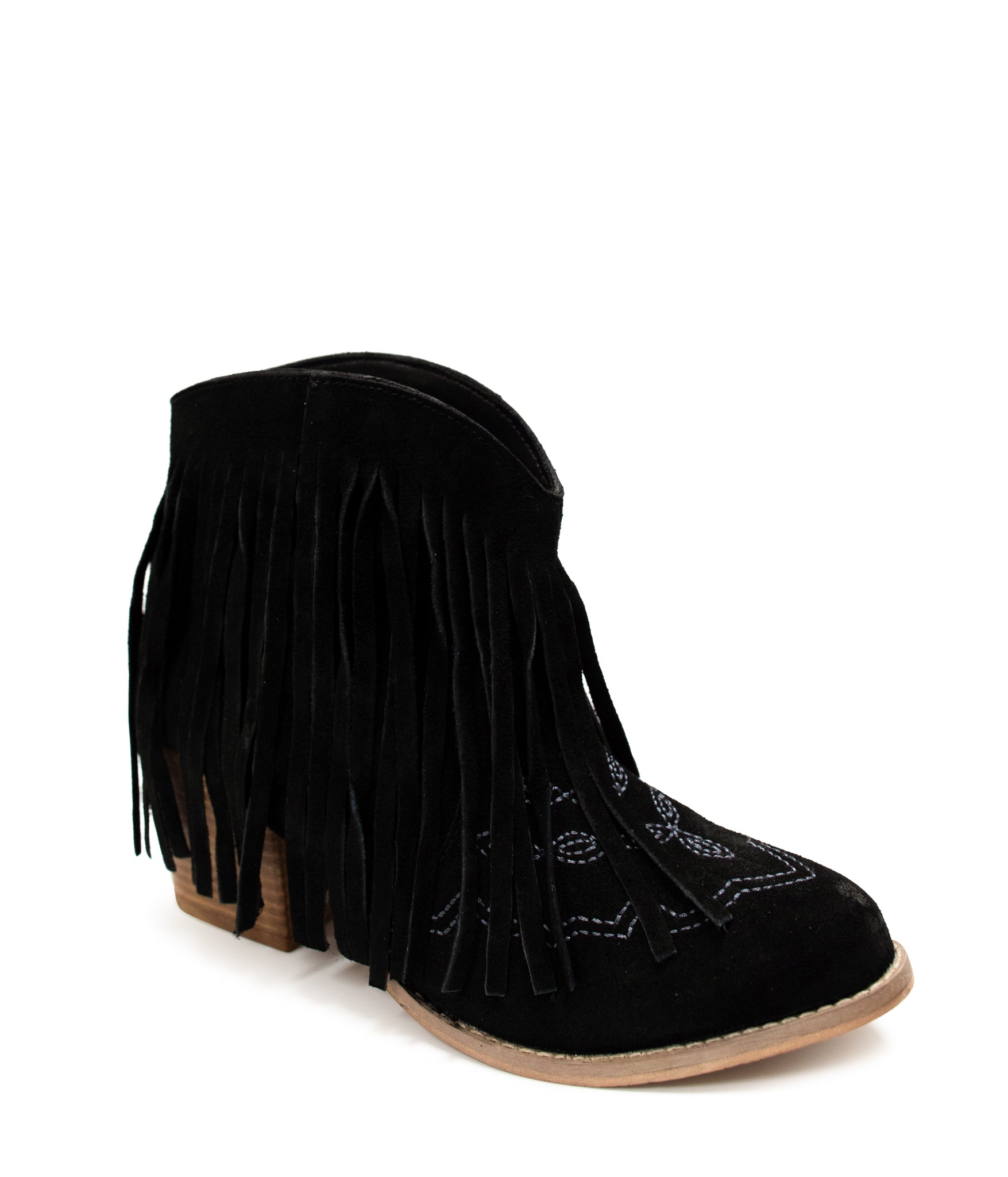 Amos Fringe Ankle Bootie in Black Suede 110 Fashion Boots Naughty Monkey- Tilden Co.