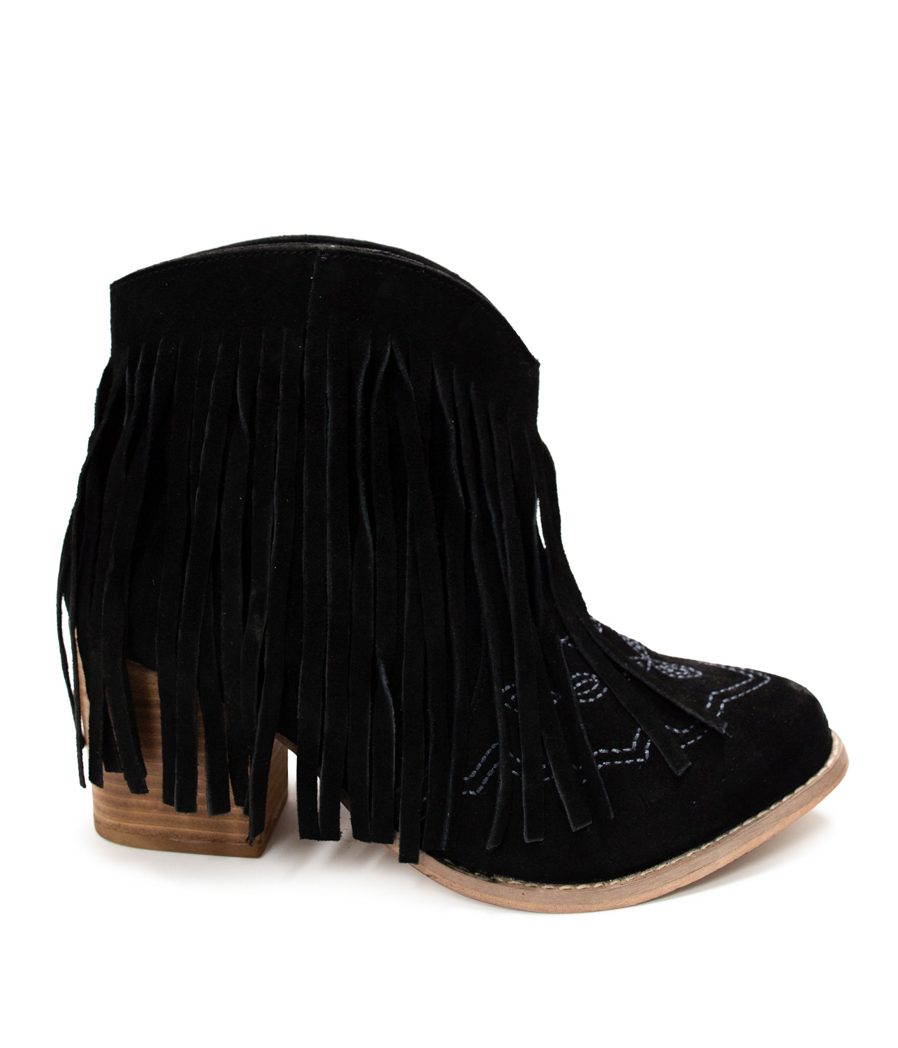 Amos Fringe Ankle Bootie in Black Suede 110 Fashion Boots Naughty Monkey- Tilden Co.